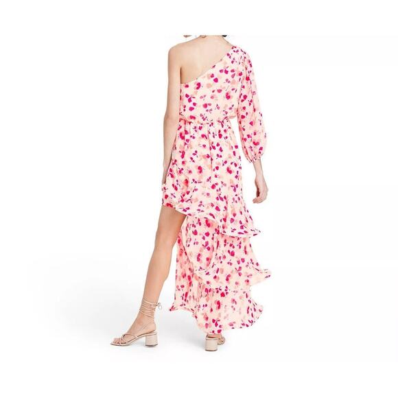ALEXIS For Target Pink Floral One Shoulder Tiered Ruffle Long Maxi Dress Size L - Picture 2 of 8